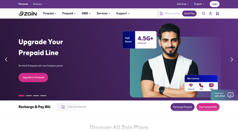 Zain Iraq Telecom Portal UX Redesign Mockup