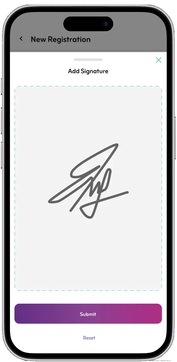 Digital signature capture screen during a subscriber transaction
